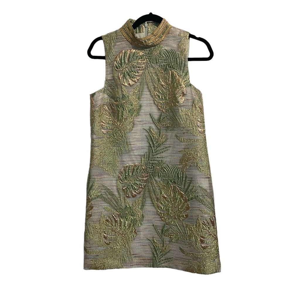 Alex Marie Savannah Dress Sz 4 Mock Neck Sheath Cocktail Leaf Old Money #300